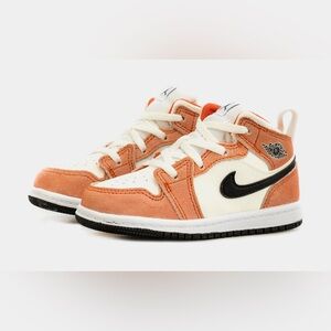 NIKE Air Jordan 1 Mid SE Toddler Orange Suede Sneaker